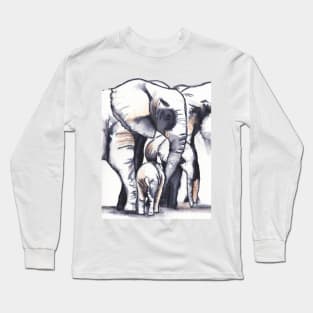 Family love - elephant painting in ink and watercolors Long Sleeve T-Shirt